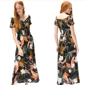 Patrons of Peace Topanga Black Tropical Jungle Off The Shoulder Maxi Dress L
